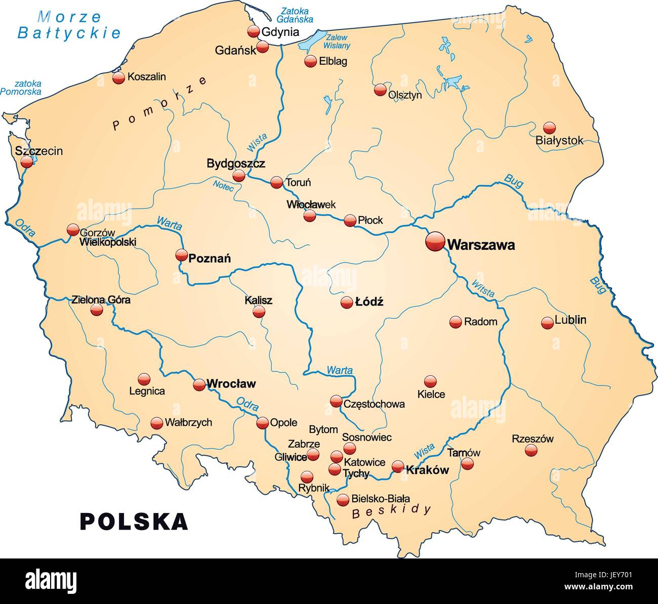 Pologne, Carte, frontières, frontières, atlas, carte du monde, carte, polenkarte, Illustration de Vecteur