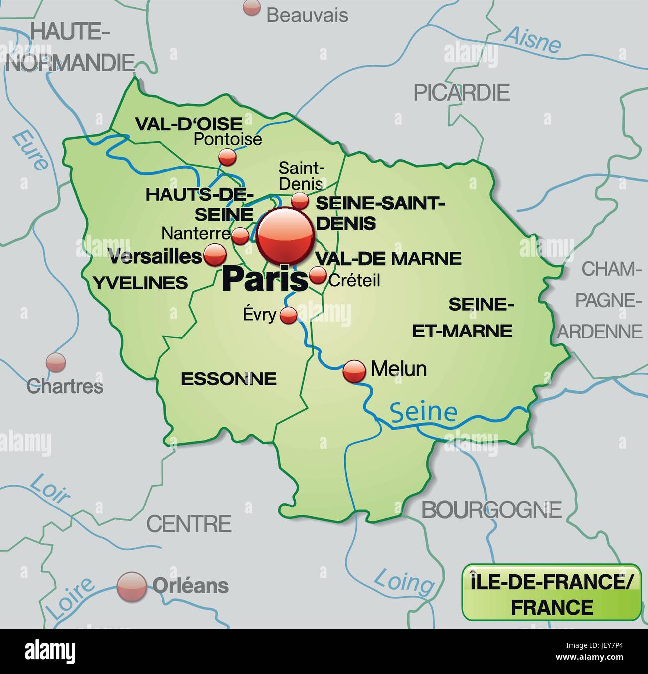 Carte de l'Ile-de-france avec contours en vert pastel Illustration de Vecteur