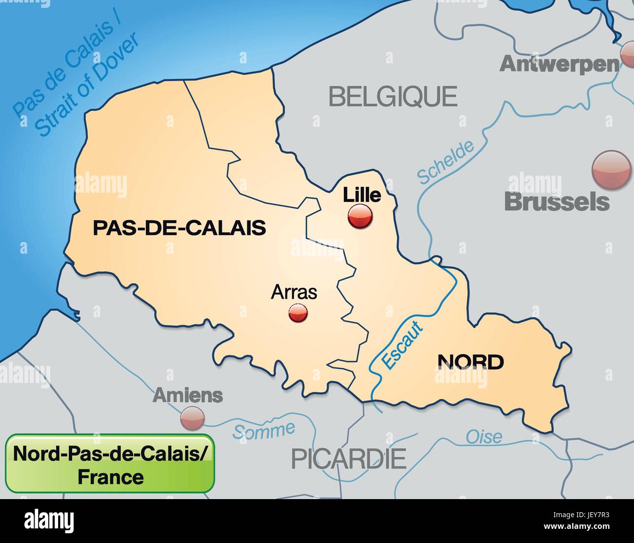 Carte de nord-pas-de-Calais avec limites dans pastelorange Illustration de Vecteur