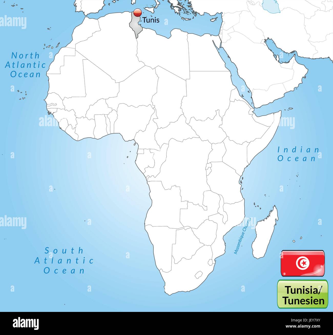 Carte de la Tunisie avec les capitales en gris Illustration de Vecteur