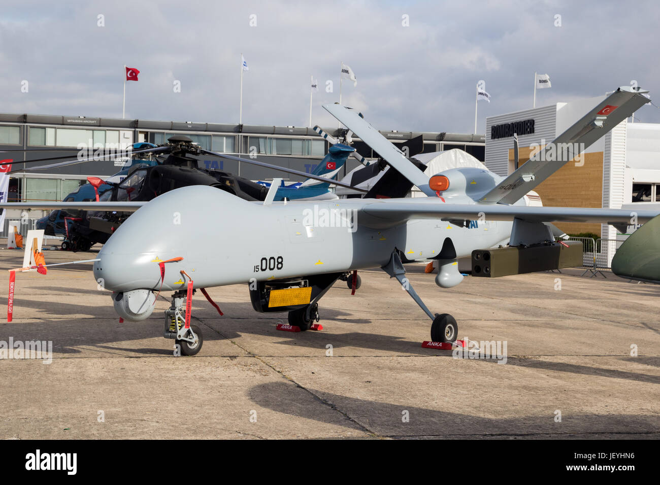 PARIS, FRANCE - JUN 23, 2017 : Turkish Aerospace Industries (TAI) Anka, de moyenne altitude longue endurance UAV drone militaire au Bourget 2017 Banque D'Images