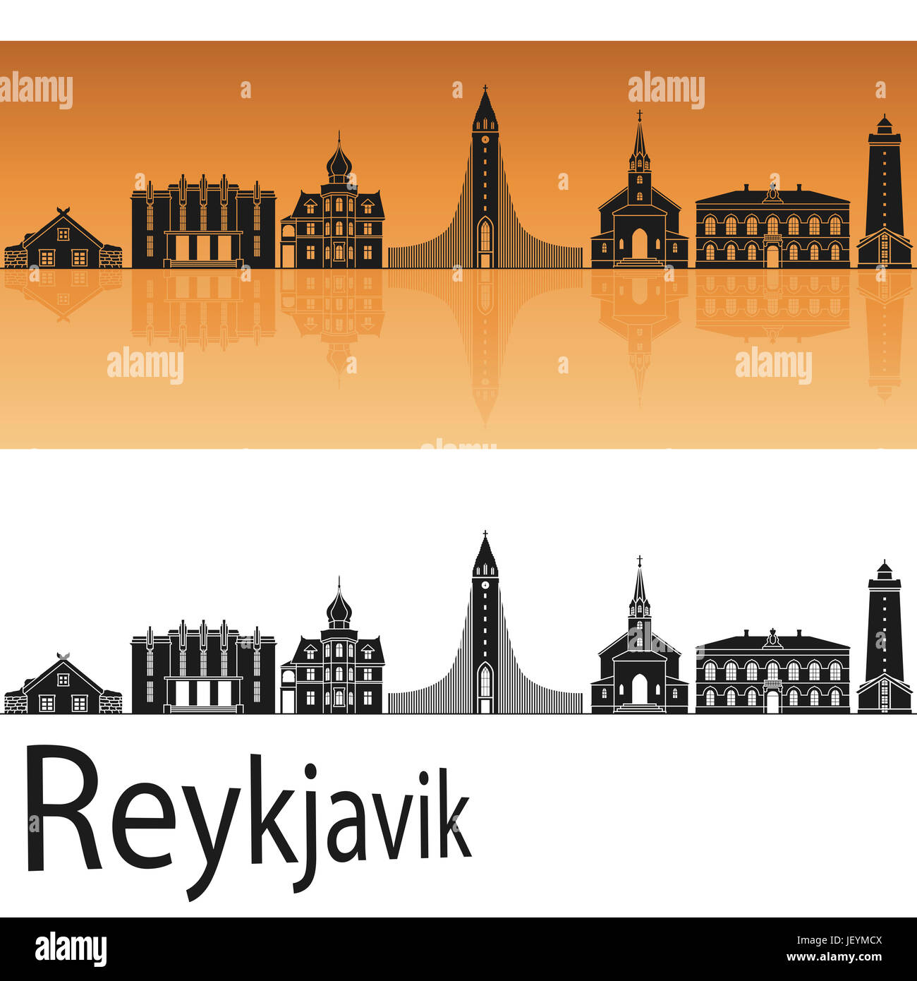 Reykjavik skyline en fond orange en fichier vectoriel éditable Banque D'Images