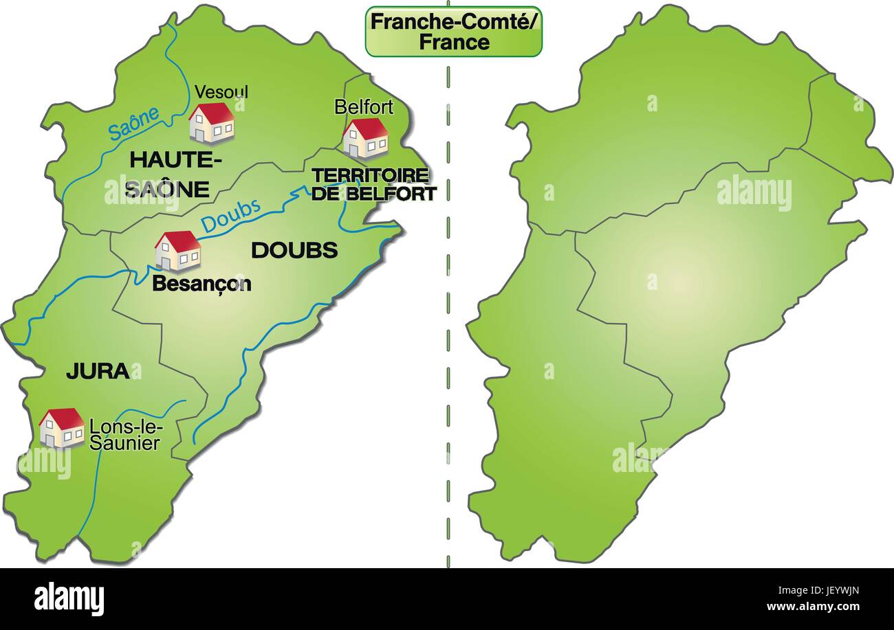 Carte de l'île de franche-comt frontières dans une représentation picturale Illustration de Vecteur