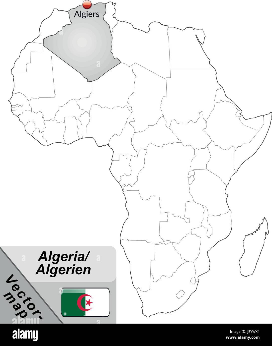 Carte de l'ile de l'Algérie avec les capitales en gris Illustration de Vecteur