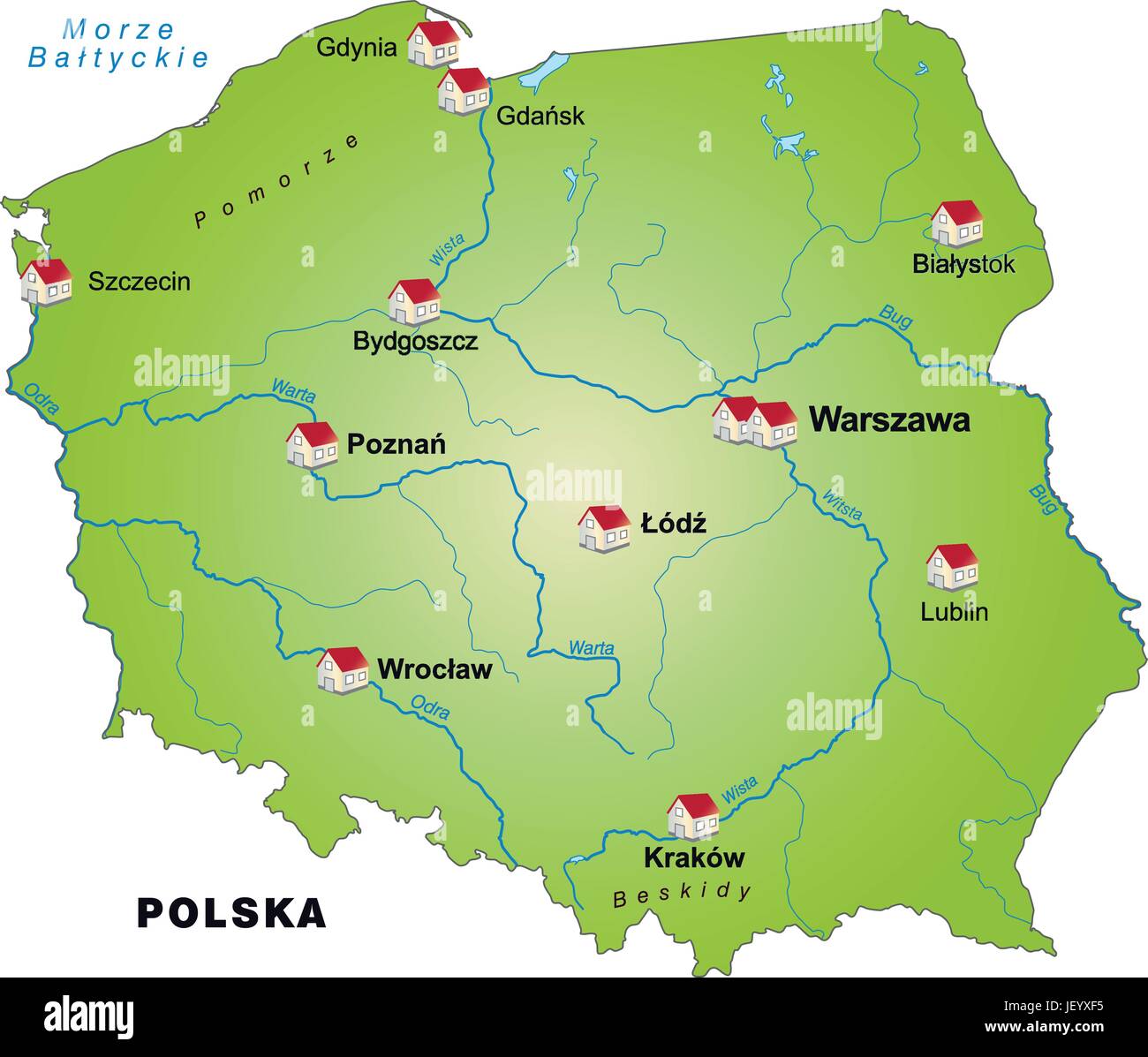 Pologne, Carte, frontières, frontières, atlas, carte du monde, carte, polenkarte, Illustration de Vecteur