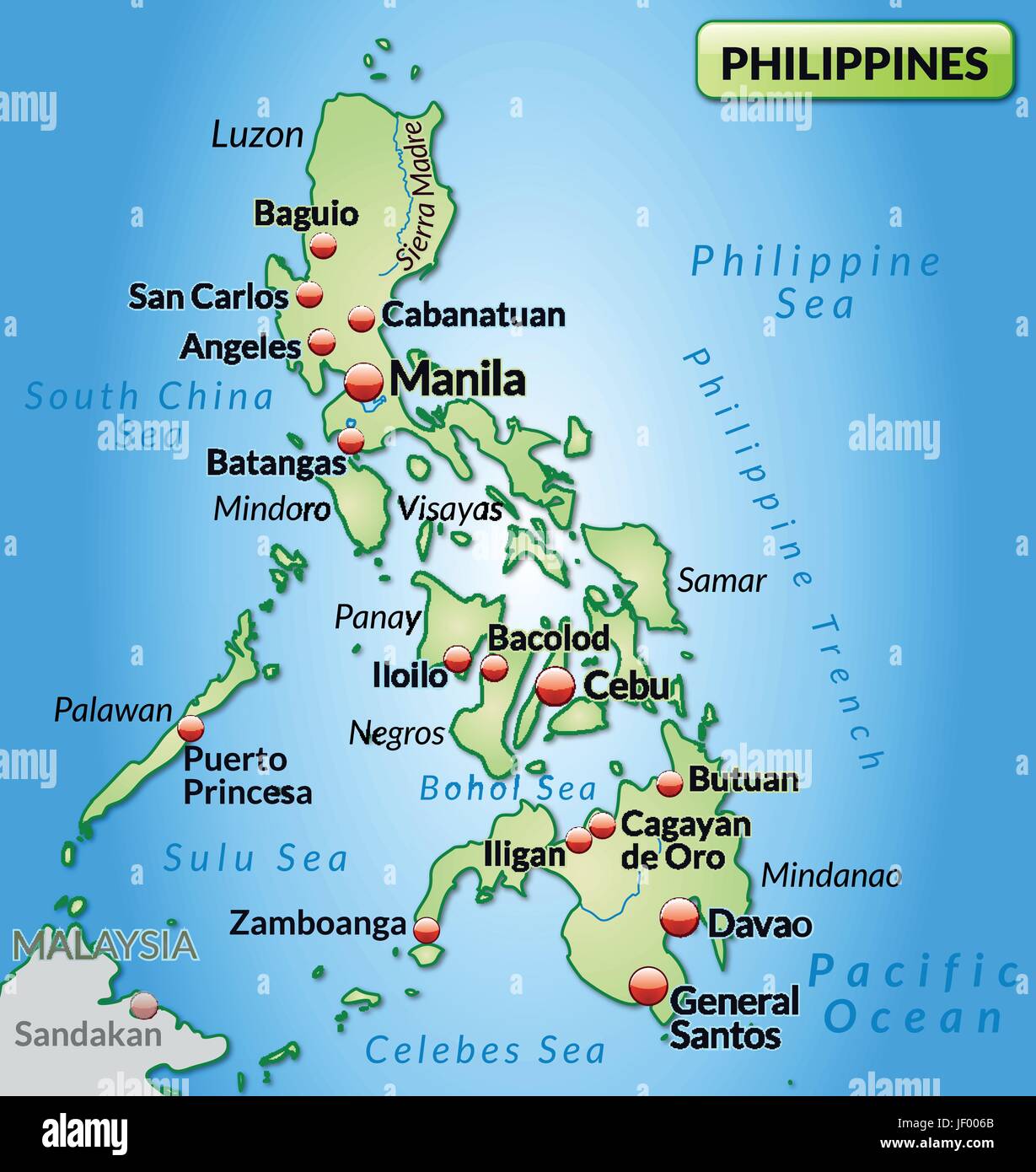 La carte des Philippines comme une carte d'aperçu en vert pastel Illustration de Vecteur