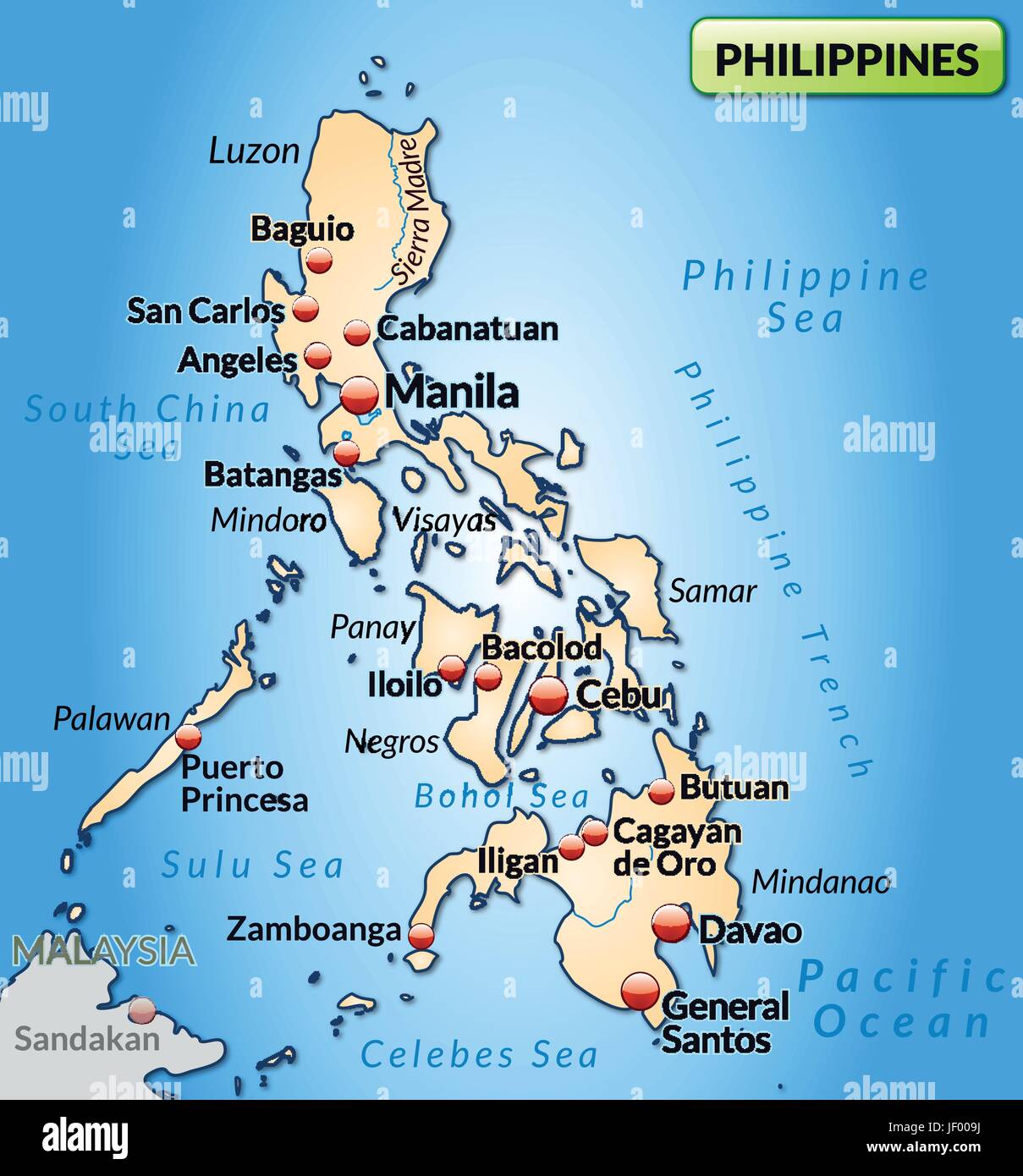 La carte des Philippines comme une carte d'aperçu dans pastelorange Illustration de Vecteur