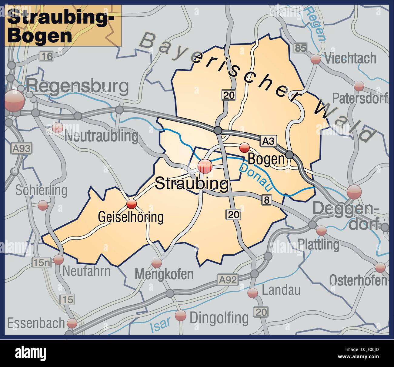 Site de Straubing-bogen avec réseau de transport dans l'orange pastel Illustration de Vecteur