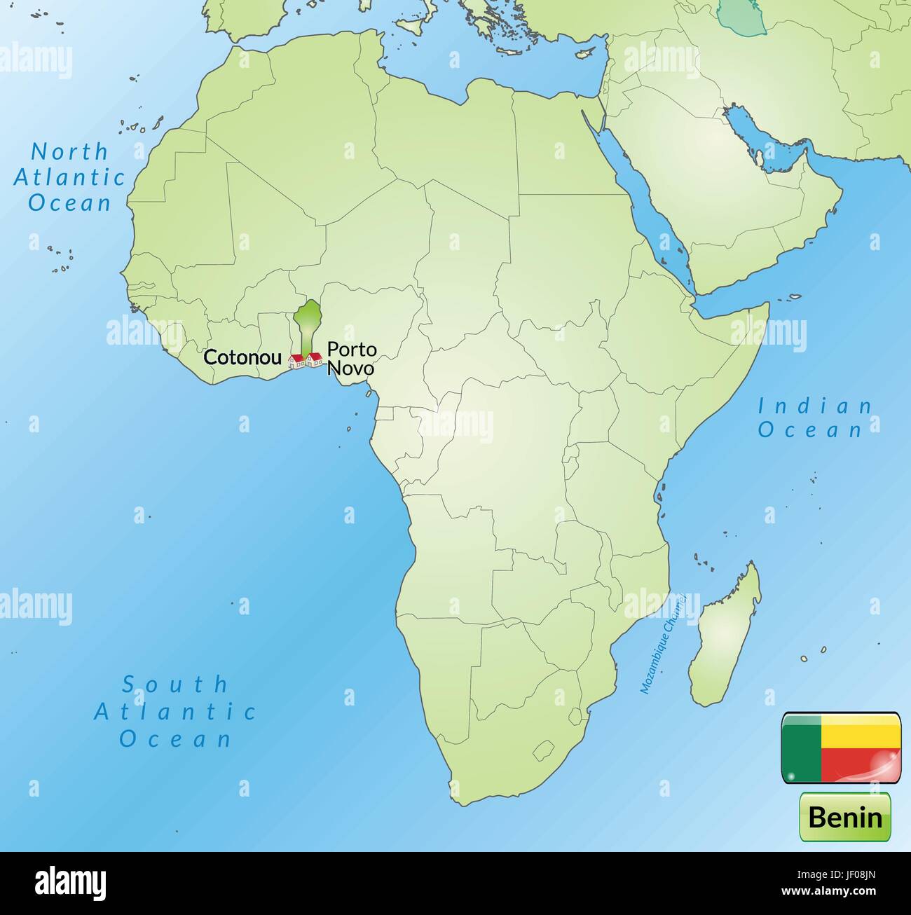La carte du Bénin avec chapiteaux dans internet vert Illustration de Vecteur