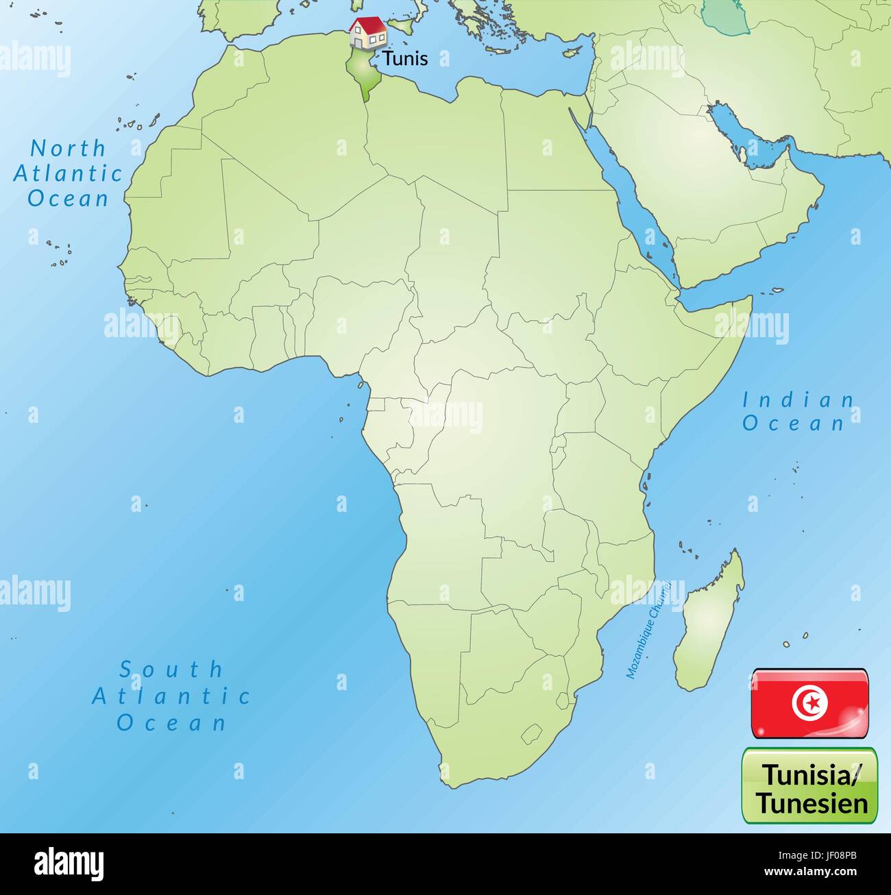 Carte de la Tunisie avec les capitales dans internet vert Illustration de Vecteur