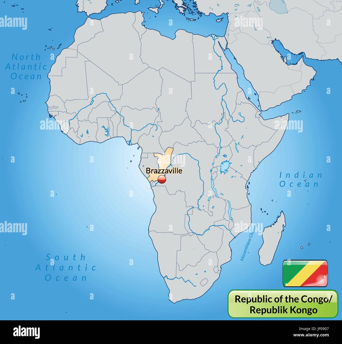 Carte de la République du Congo avec les capitales en pastelorange ...
