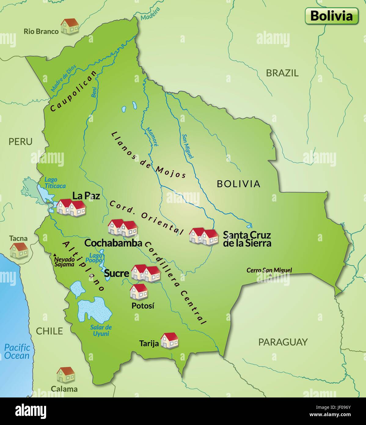Carte de la Bolivie en infographie en vert Illustration de Vecteur