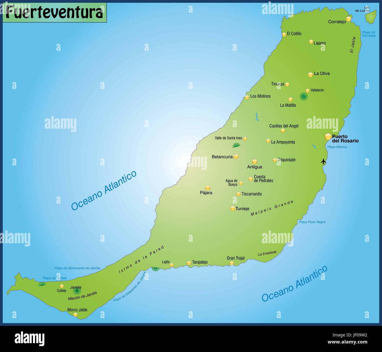 La carte de fuerteventura comme une carte d'aperçu en vert Illustration de Vecteur