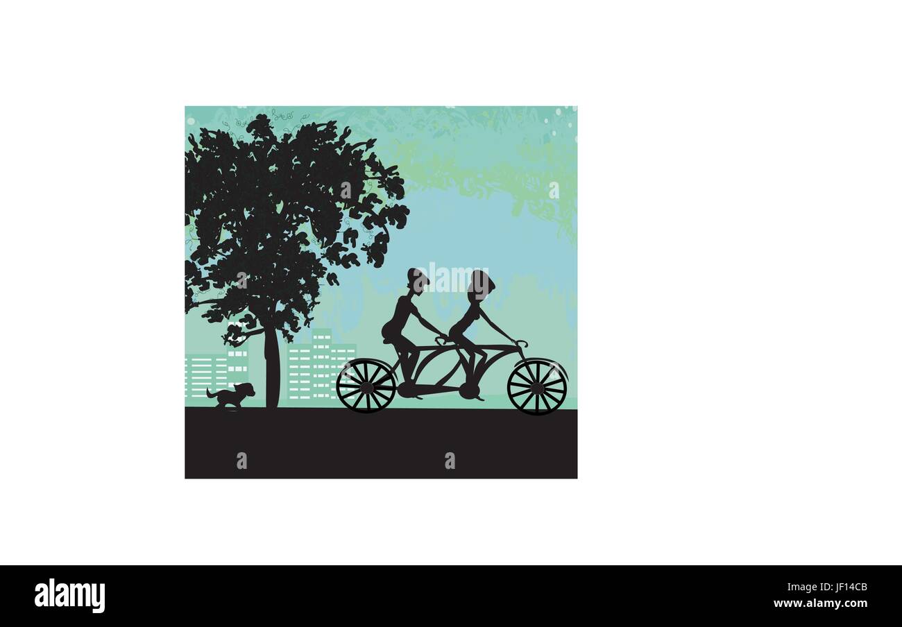 Couple cycliste dans la ville Illustration de Vecteur