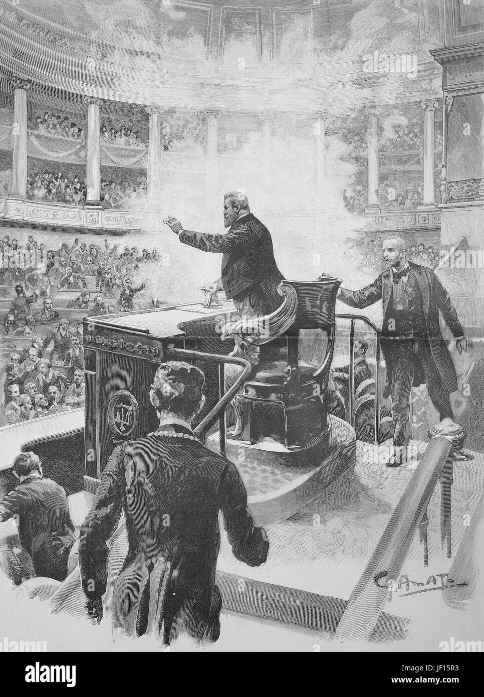 Illustration historique de l'attentat du parlement français, Paris, France, l'amélioration numérique reproduction à partir d'un tirage original de 1888 Banque D'Images