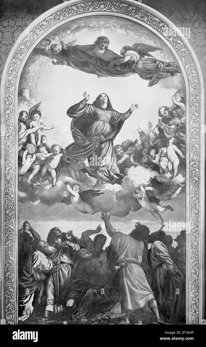 Photo historique de l'Assomption de la Vierge, la peinture de Titien, l'Italie, l'amélioration numérique reproduction à partir d'un tirage original de 1890 Banque D'Images
