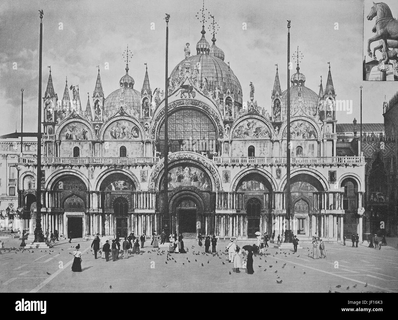 Photo historique de la façade ouest de la Basilique St Marc, Piazza San Marco, la Place Saint-Marc, Venise, Italie, amélioration numérique reproduction à partir d'un tirage original de 1890 Banque D'Images