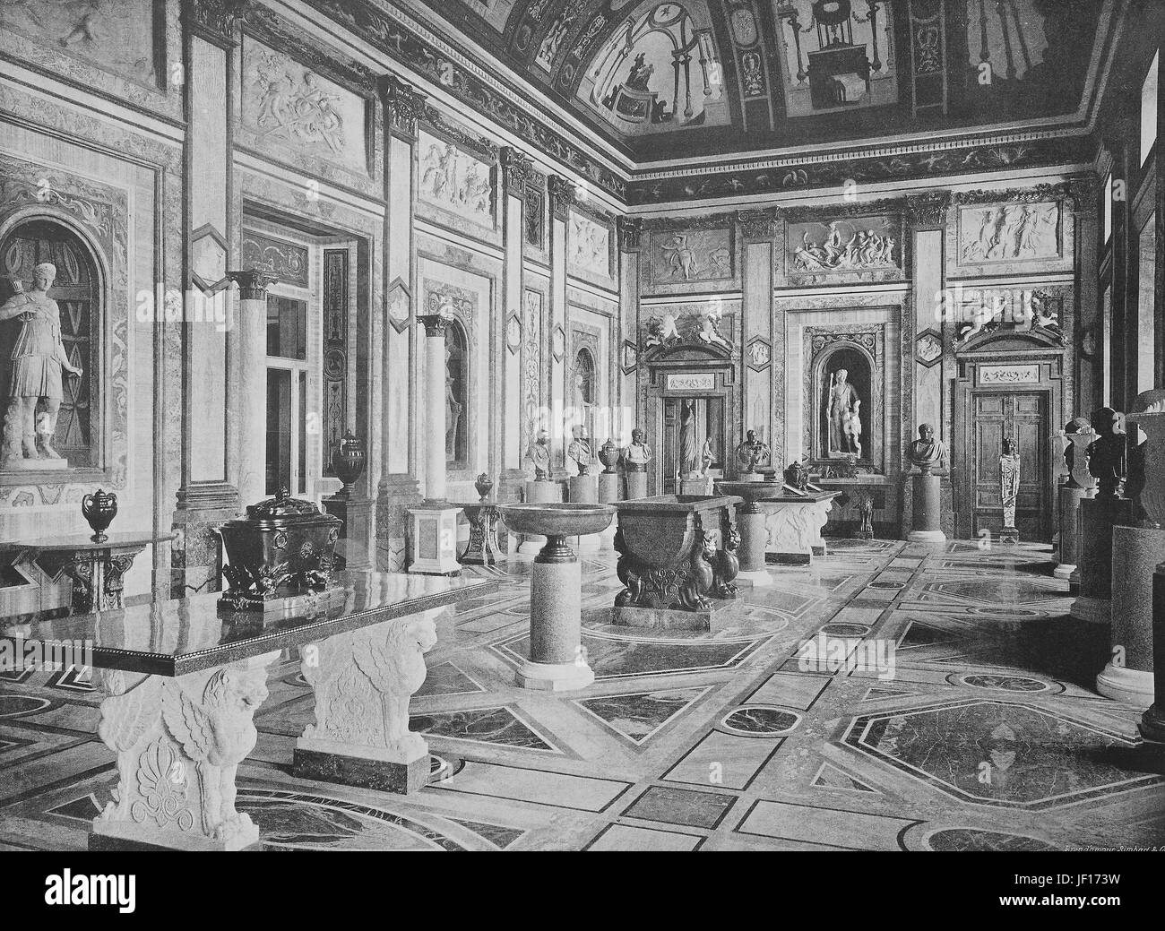 Photo historique de la Villa Borghese Pinciana à l'intérieur, musée, sculptures, Rome, Italie, amélioration numérique reproduction à partir d'un tirage original de 1890 Banque D'Images