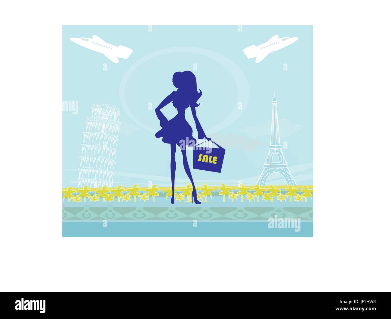 Belles femmes shopping en France et Italie Illustration de Vecteur