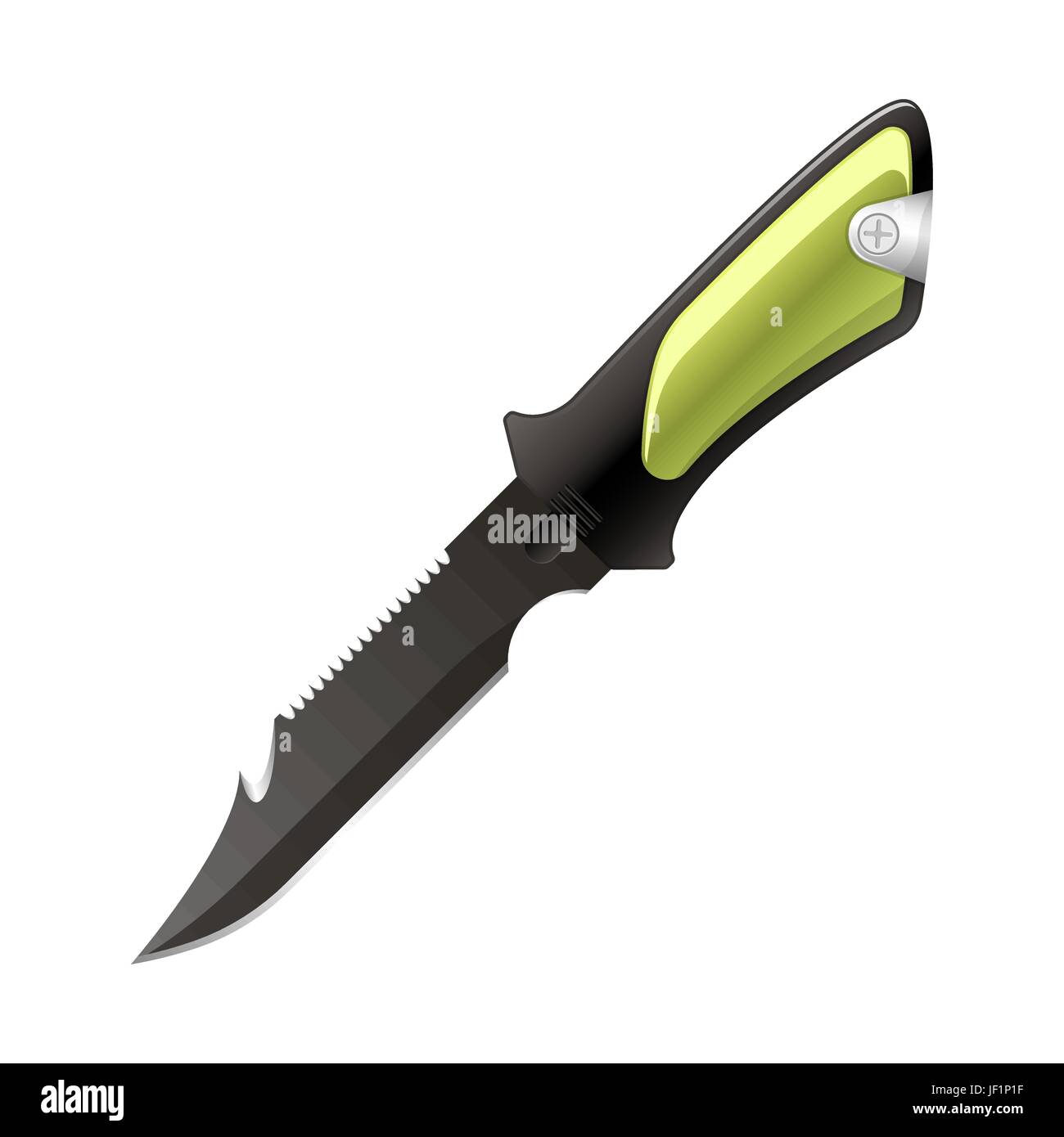 Couteau militaire tactique de chasse vecteur avec lame noire et poignée verte Illustration de Vecteur