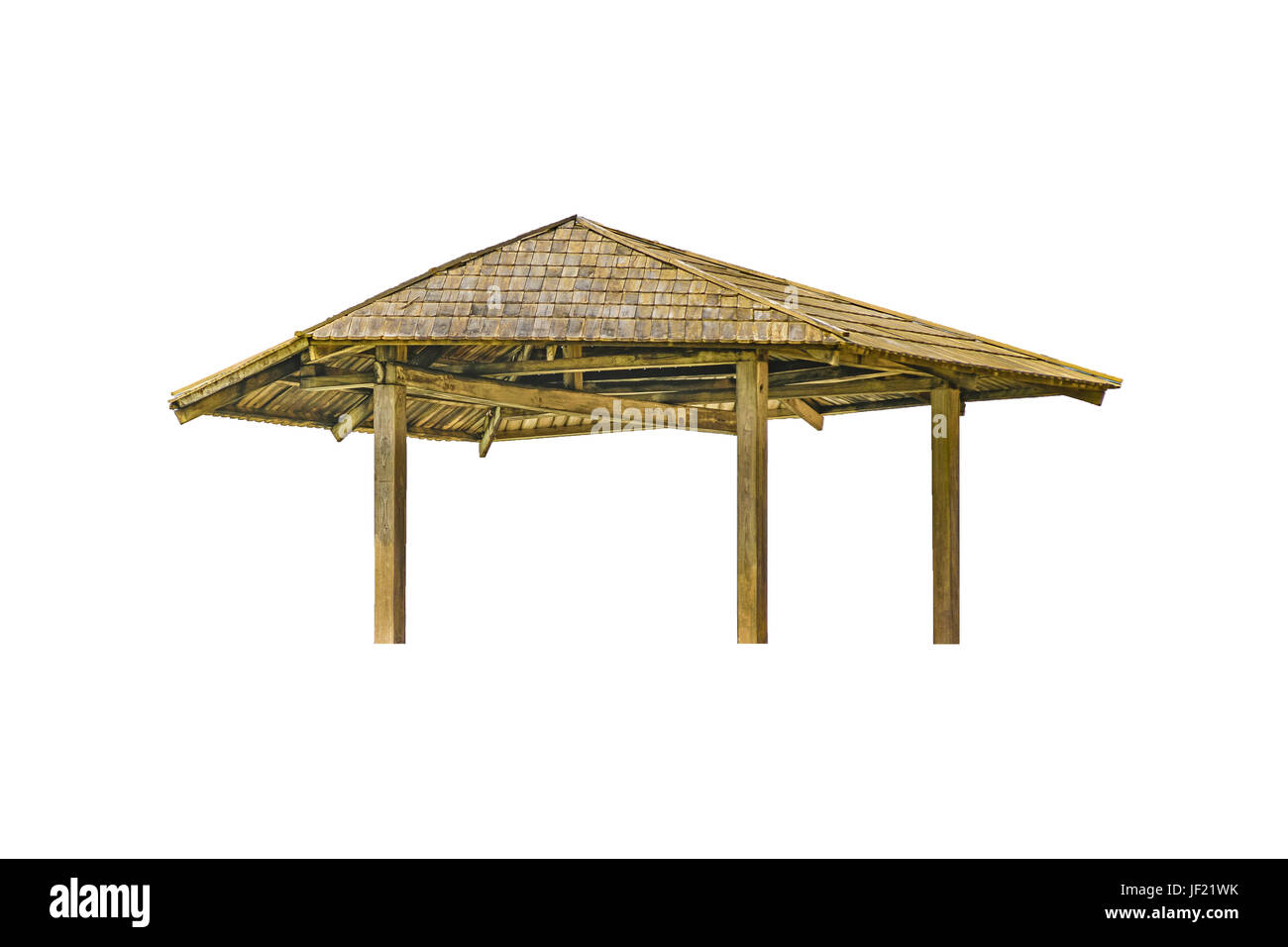 Gazebo en bois isolé sur blanc Banque D'Images