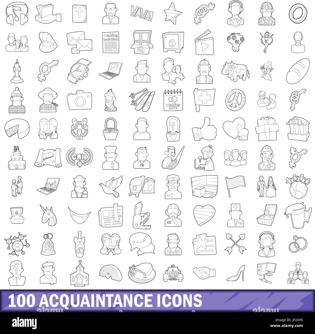 Connaissance 100 icons set style du contour, Illustration de Vecteur