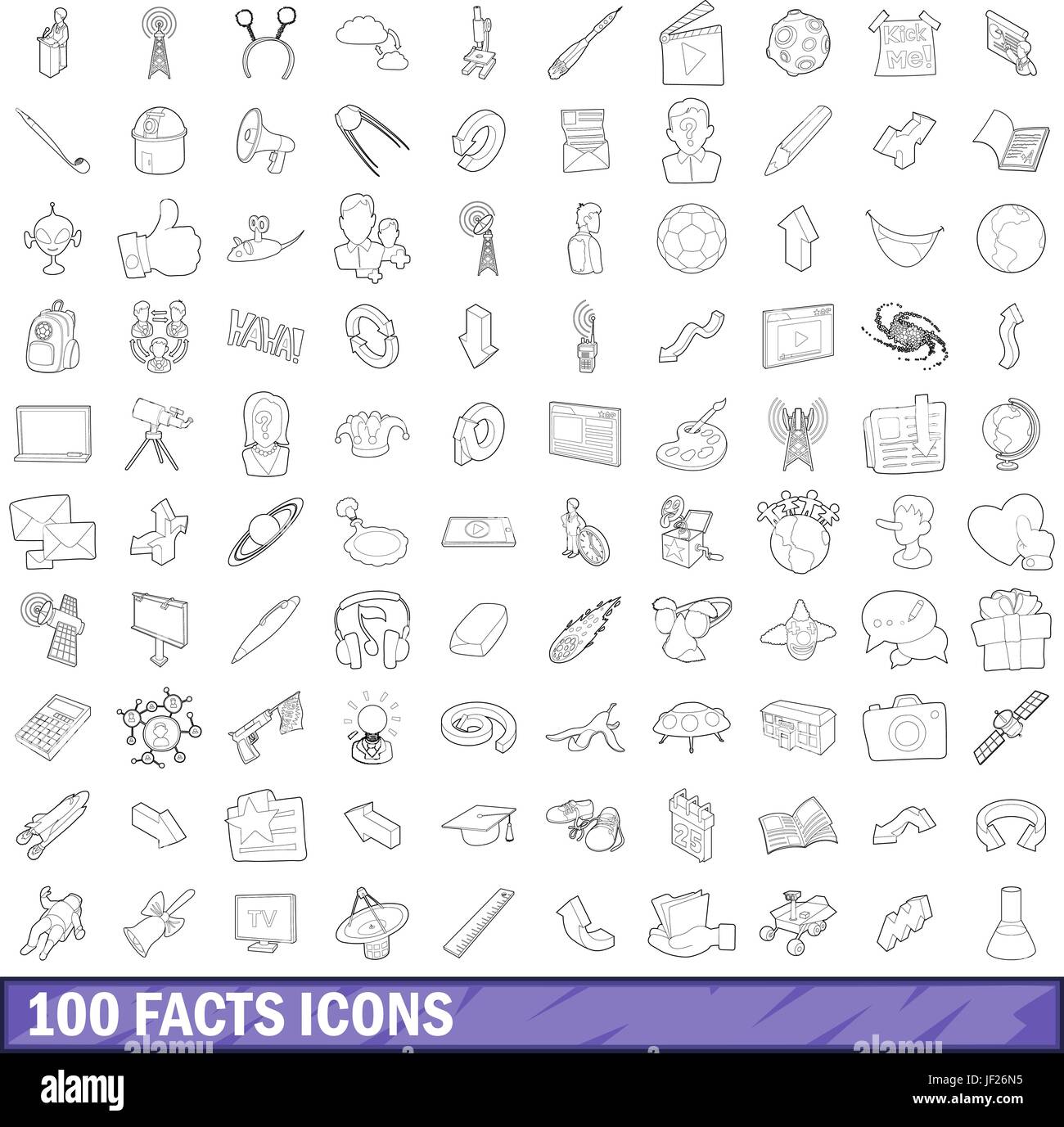 100 fait icons set style du contour, Illustration de Vecteur