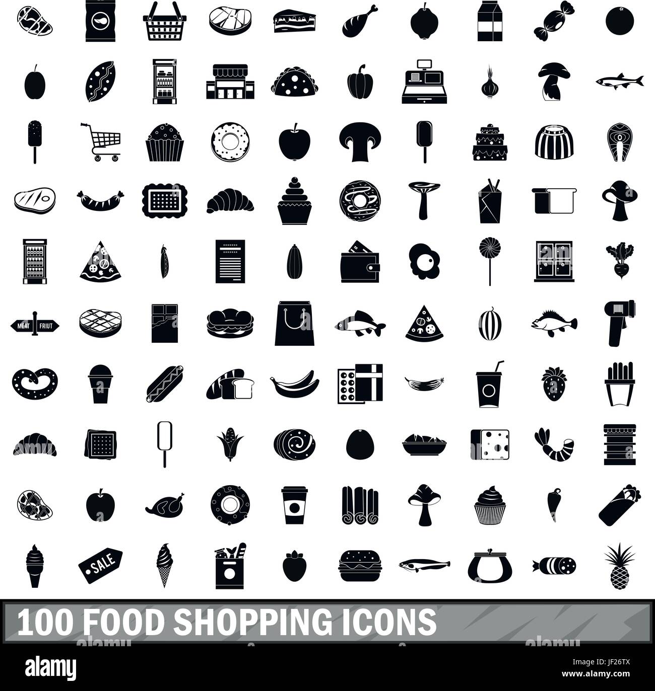 100 food shopping icons set, le style simple Illustration de Vecteur