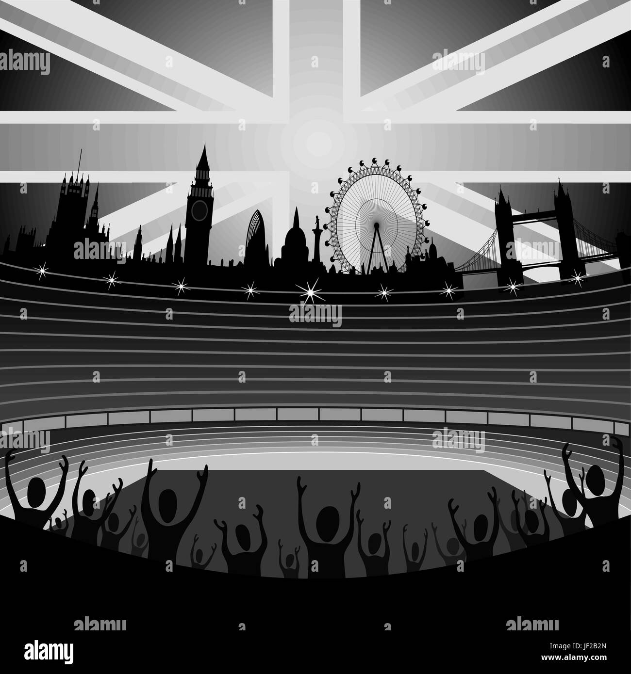 Sport, Sport, Londres, drapeau, Skyline, stade, abstract, oeil, ventilateur, tour, Illustration de Vecteur