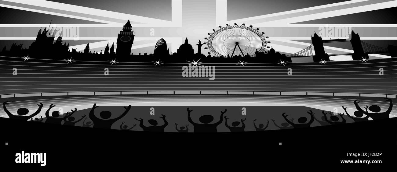 Londres, drapeau, stadium, bannière, résumé, scénario, tour, voyages, bâtiments, Illustration de Vecteur