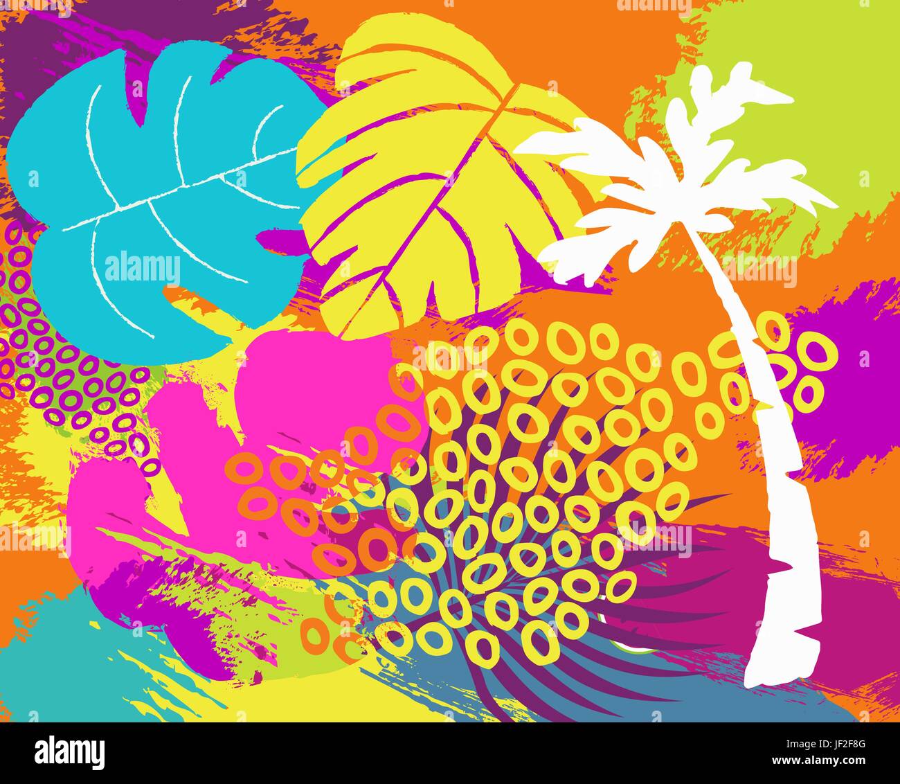 Illustration de l'été Tropical jungle avec des plantes, des feuilles de palmiers et des couleurs d'abstract hand drawn doodles. Vecteur EPS10. Illustration de Vecteur
