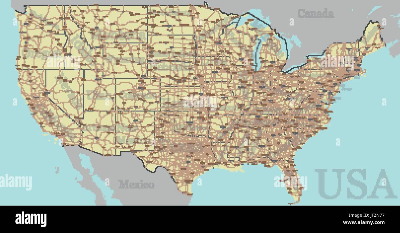 Haut de scénario précis détaillé exact, États-Unis d'Amérique, american route, autoroute plan avec l'étiquetage. Pastel géographique administrative. C modifiable Illustration de Vecteur