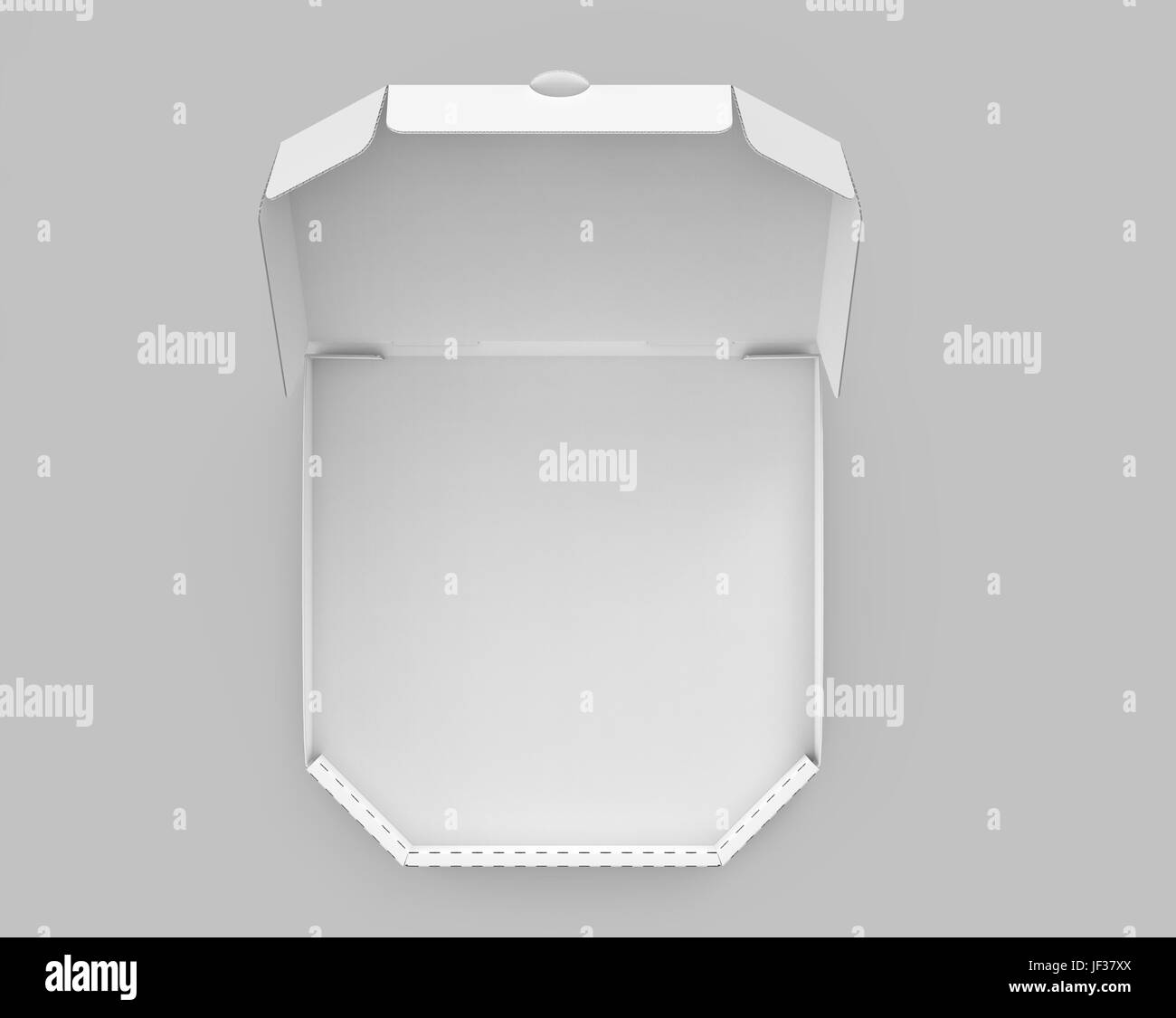 Le rendu 3D White blank ouvrir boîte à pizza, isolé sur fond gris top Banque D'Images