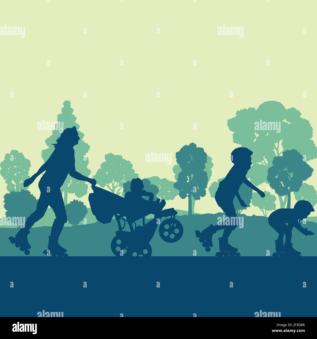 Dans la famille roller park vector background paysage avec des arbres Illustration de Vecteur