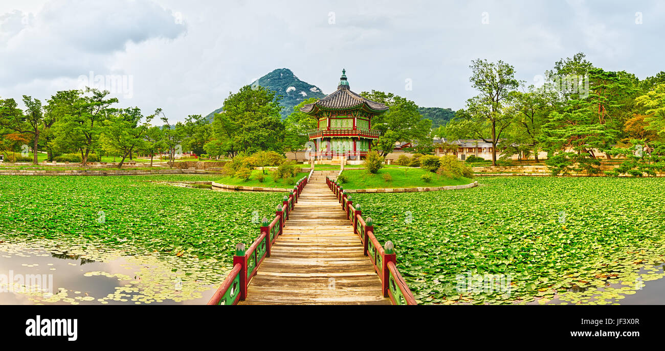 Gyeongbokgung Palace. La Corée du Sud. Panorama Banque D'Images