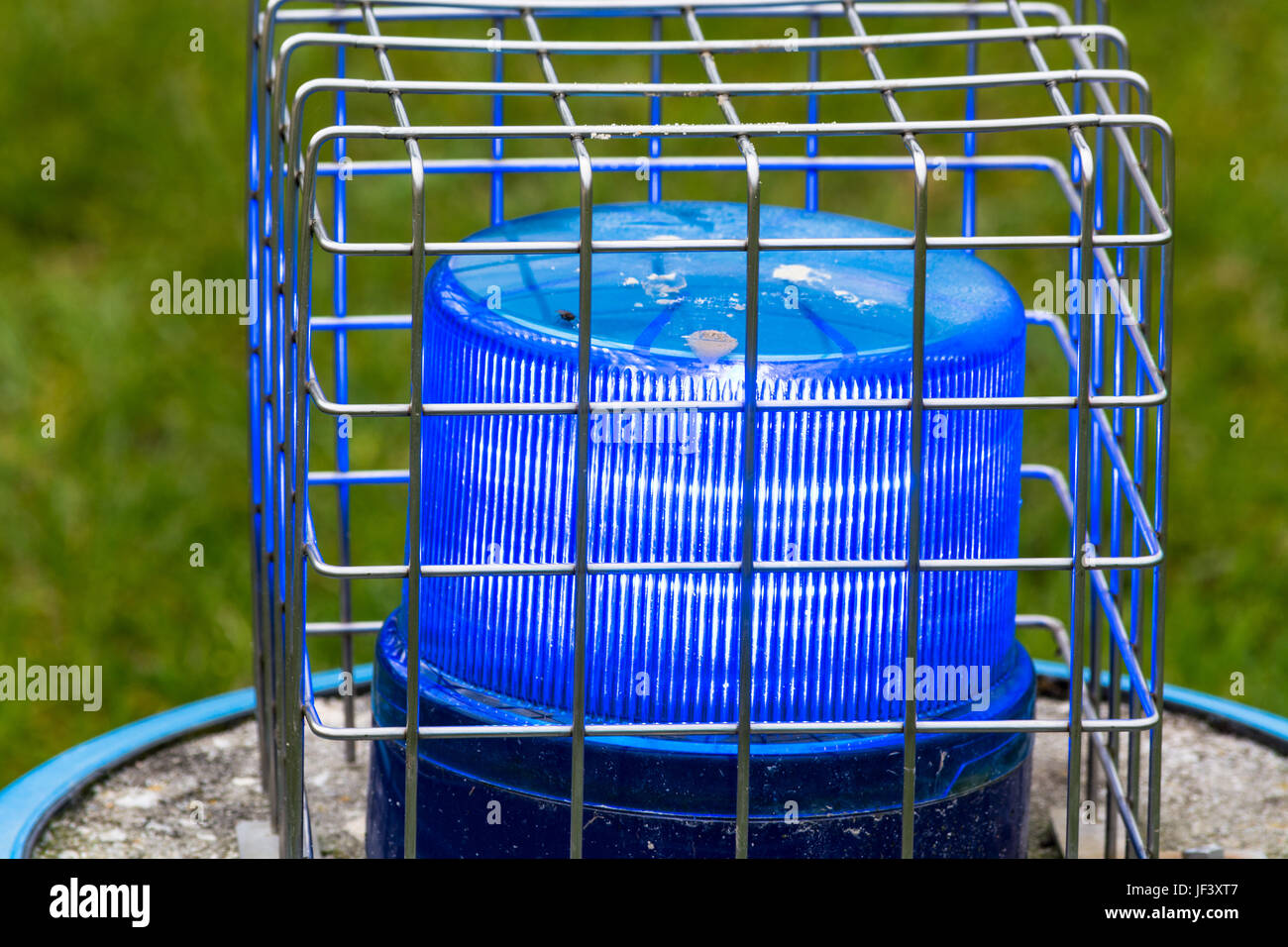 Feu bleu à éclats dans le panier métallique Banque D'Images