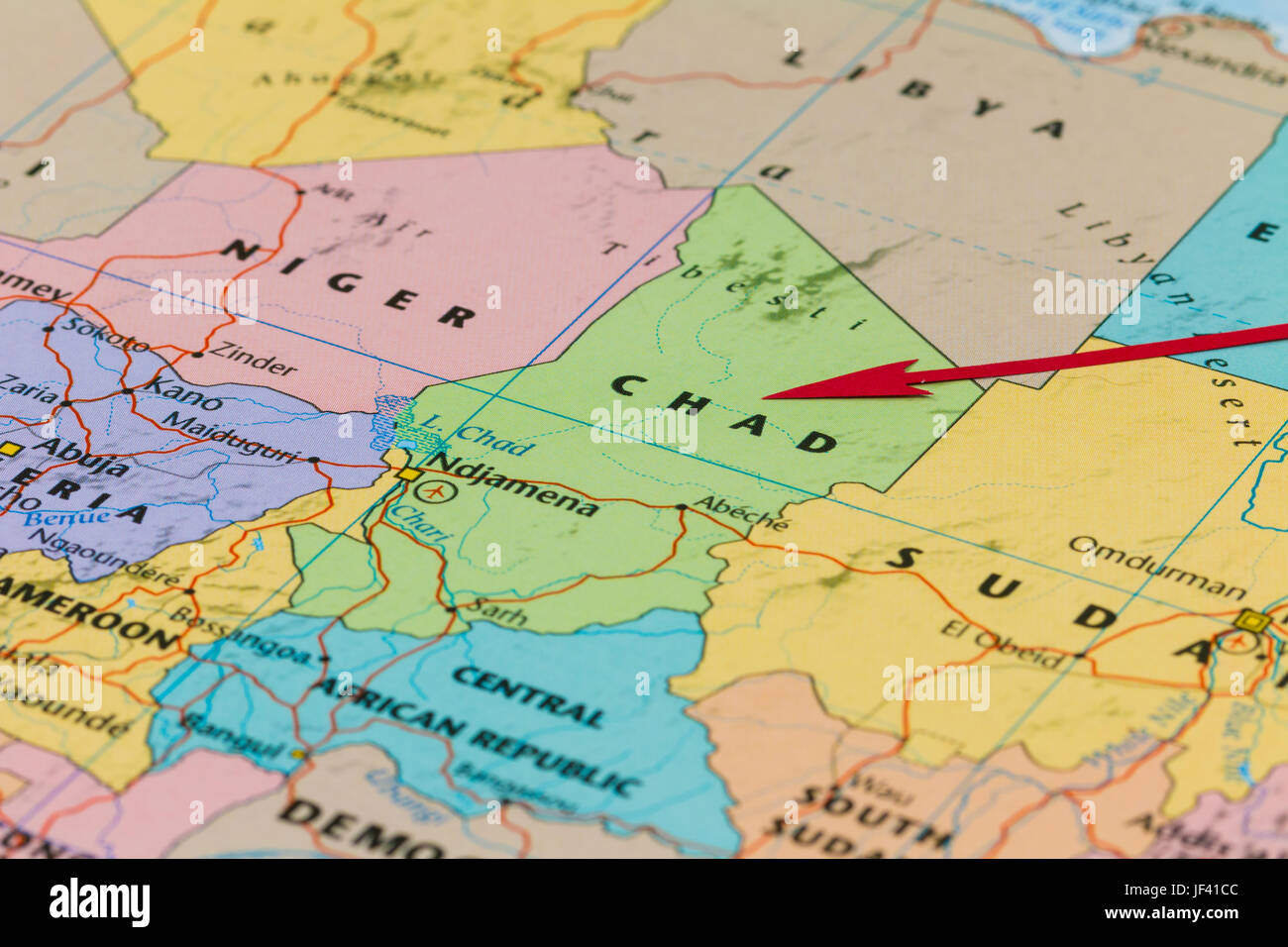 Photo du Tchad. Pays indiqué par la flèche rouge. Pays le continent africain. Banque D'Images