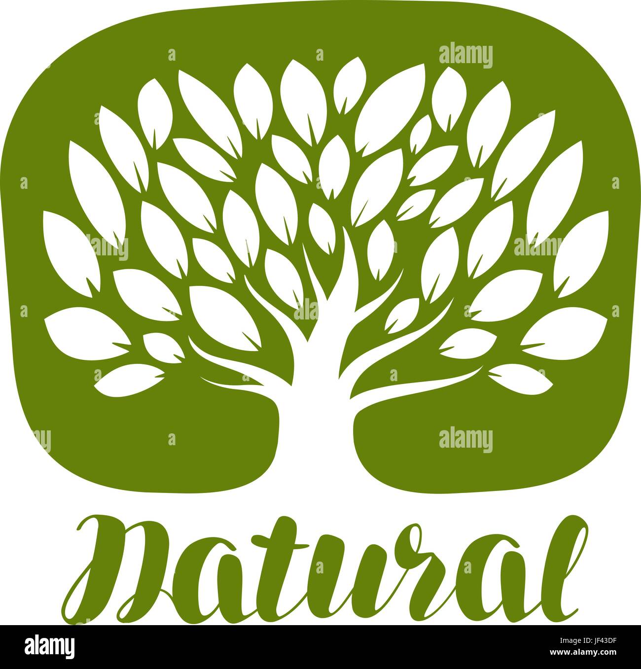 Avec des feuilles d'arbres label ou logo. Icône naturelle, organique. Vector illustration lettrage Illustration de Vecteur