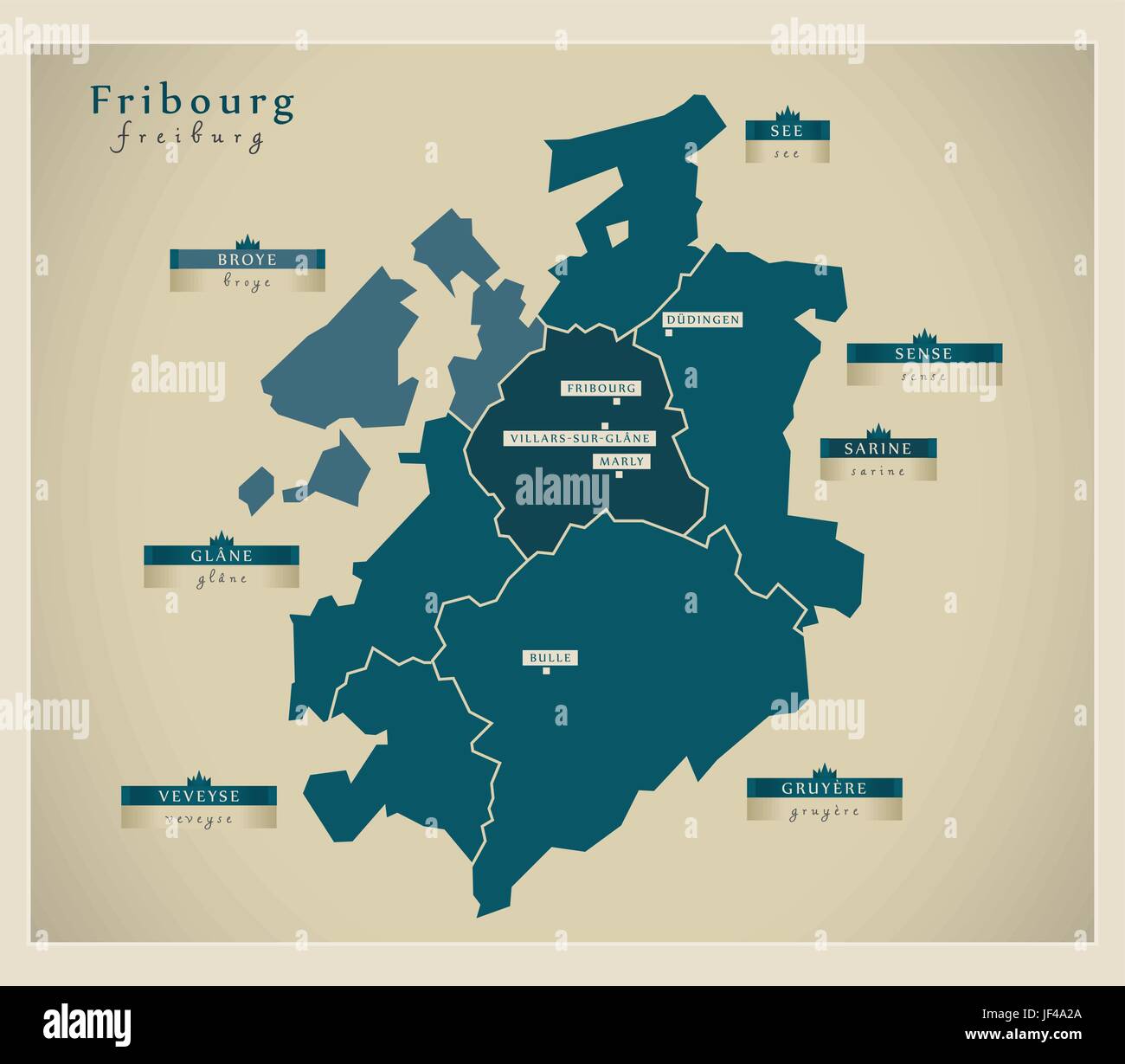 Carte moderne - Fribourg ch Illustration de Vecteur