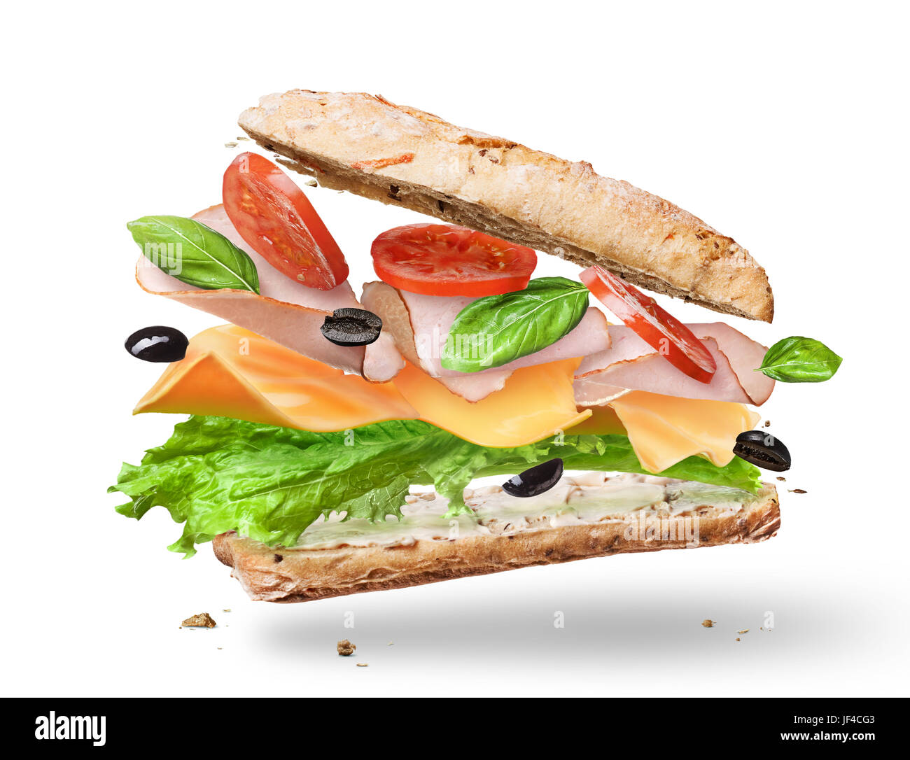 Sandwich Ciabatta avec laitue, tomates, jambon Banque D'Images