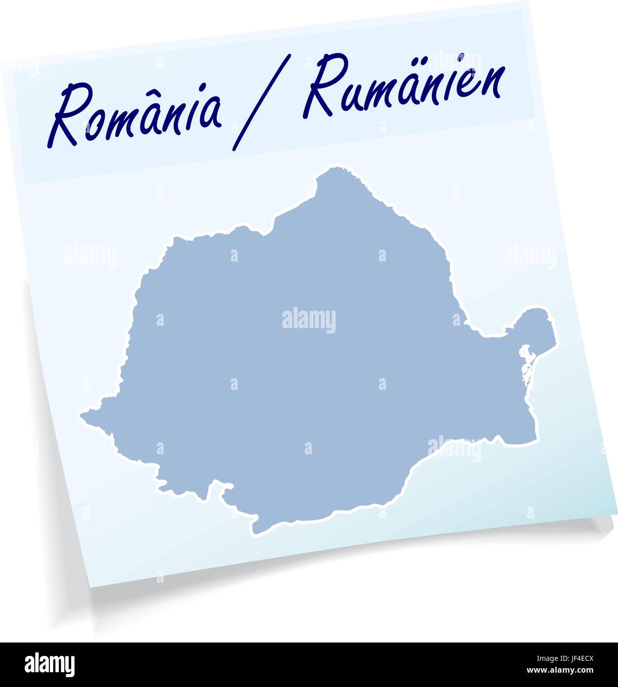 Bleu, note, mémo, slip, europe, illustration, carte, message,, de la Roumanie, Illustration de Vecteur