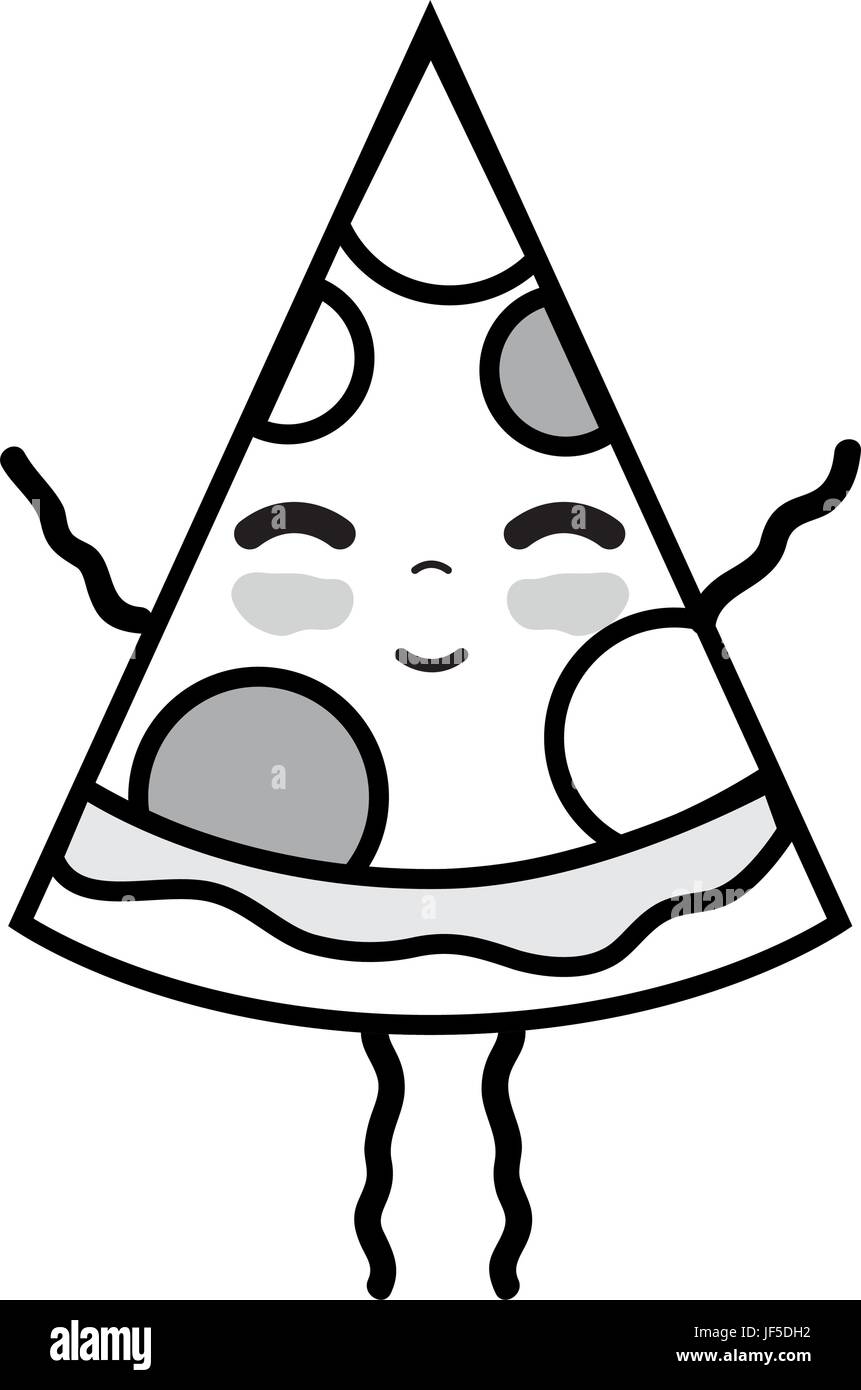 Line Kawaii Cute Heureux Slice Pizza Nourriture Image Vectorielle Stock Alamy