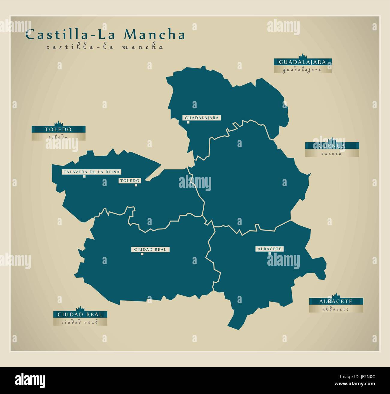 Carte moderne - Castilla-la Mancha es Illustration de Vecteur