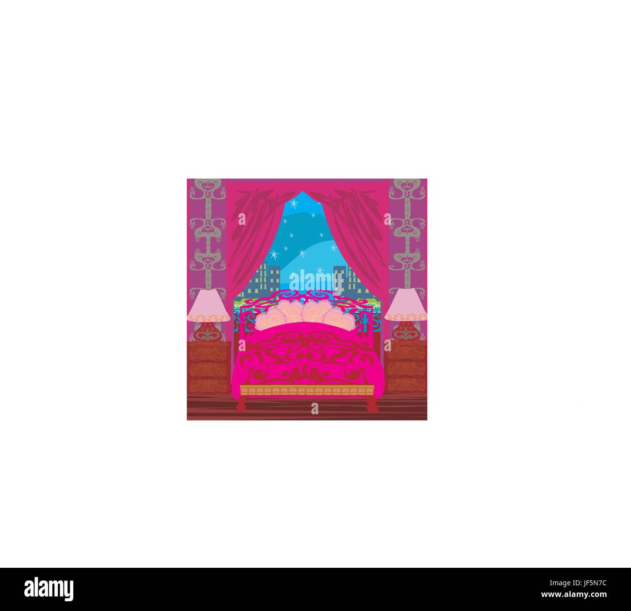 Objet, mode, mobilier, couleur, mode, chambre, lit, nuit, nuit, Illustration de Vecteur