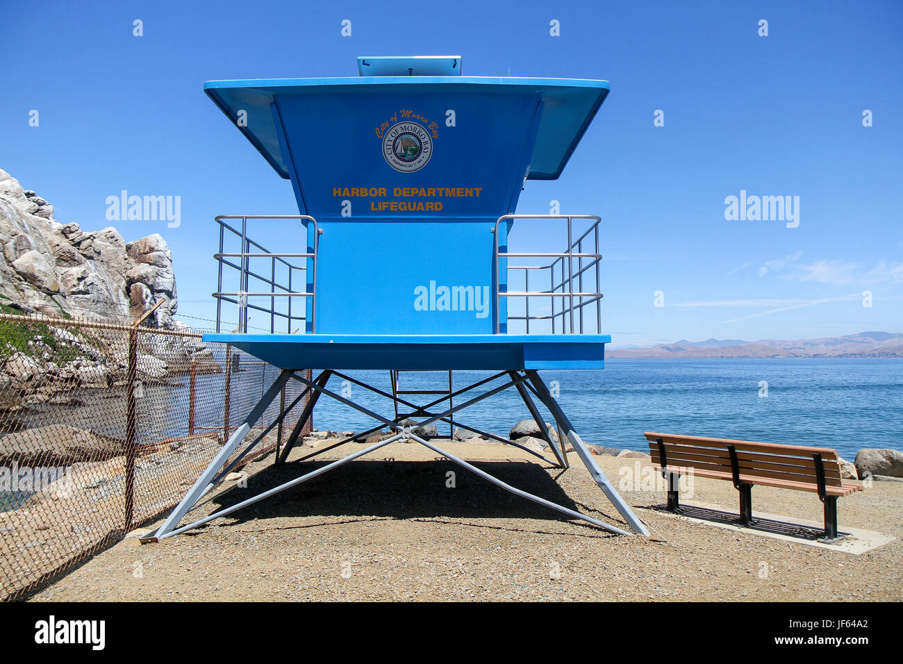 Lifeguard station, Morro Rock Beach, Morro Bay, San Luis Obispo County, Californie, États-Unis, Amérique du Nord Banque D'Images