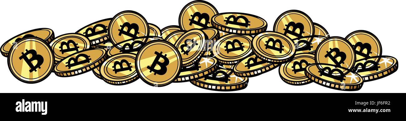 Montagne de pièces d'or avec cryptocurrency bitcoin Illustration de Vecteur