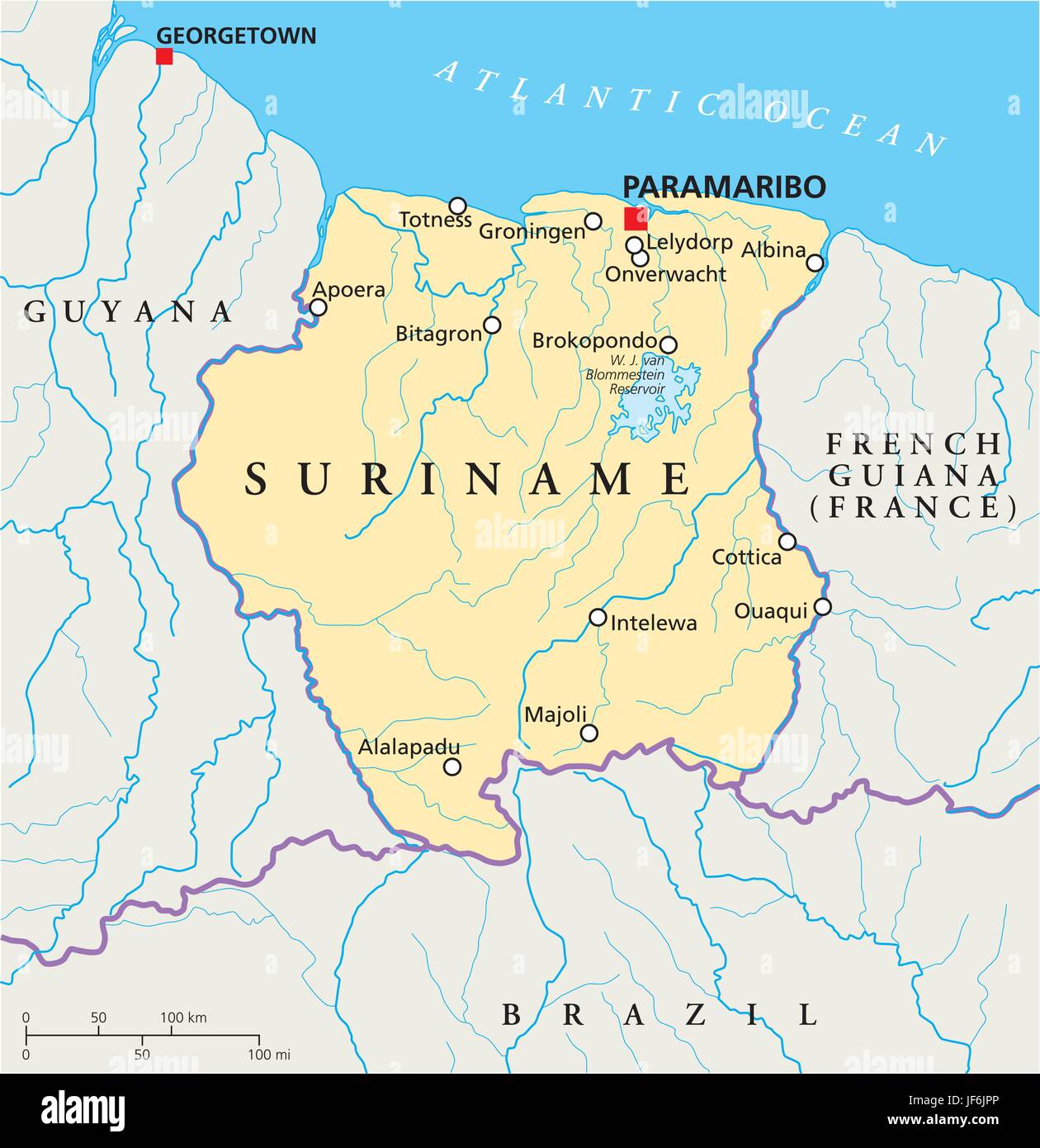 Du nord, Amérique du Sud, le Suriname, Caraïbes, carte, atlas, carte du monde, Illustration de Vecteur