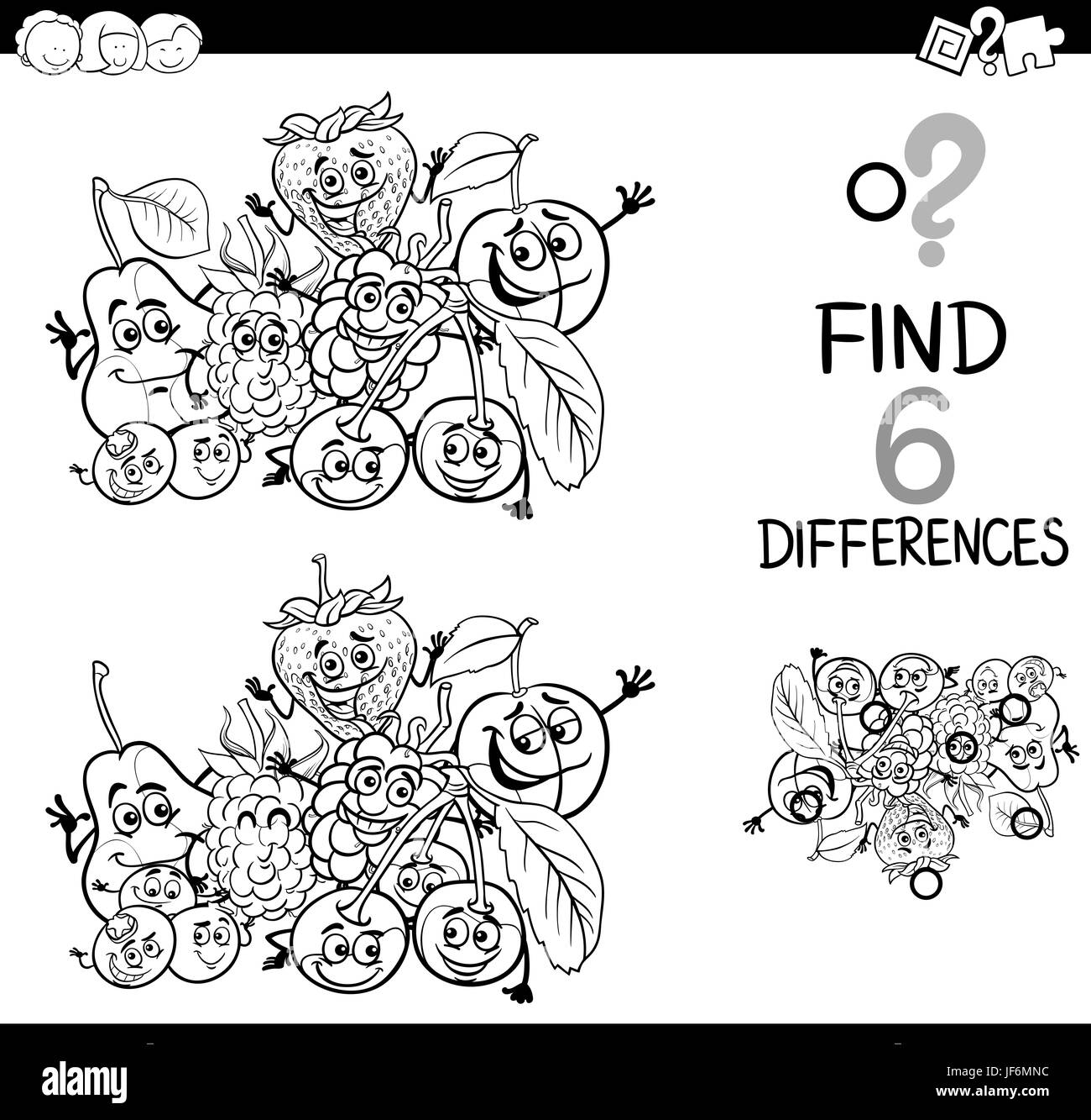 Différences avec fruits coloriages Banque D'Images