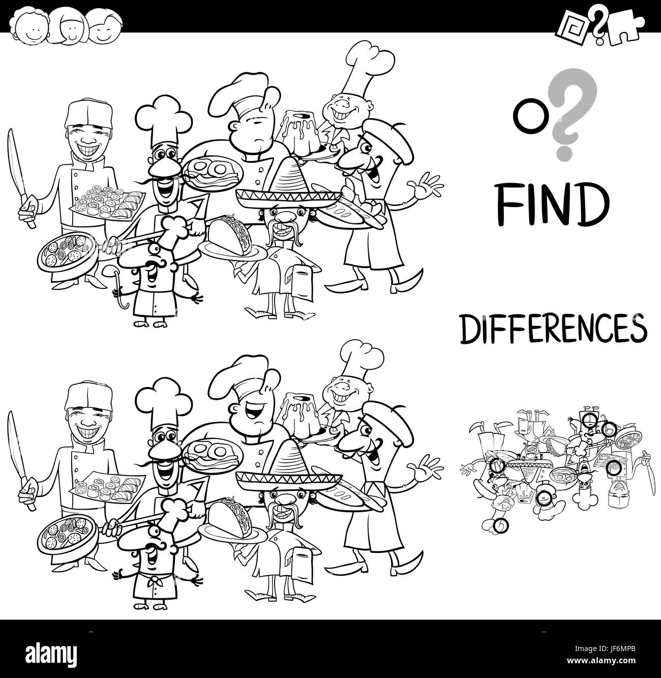 Différences avec cuisiniers coloriage Banque D'Images
