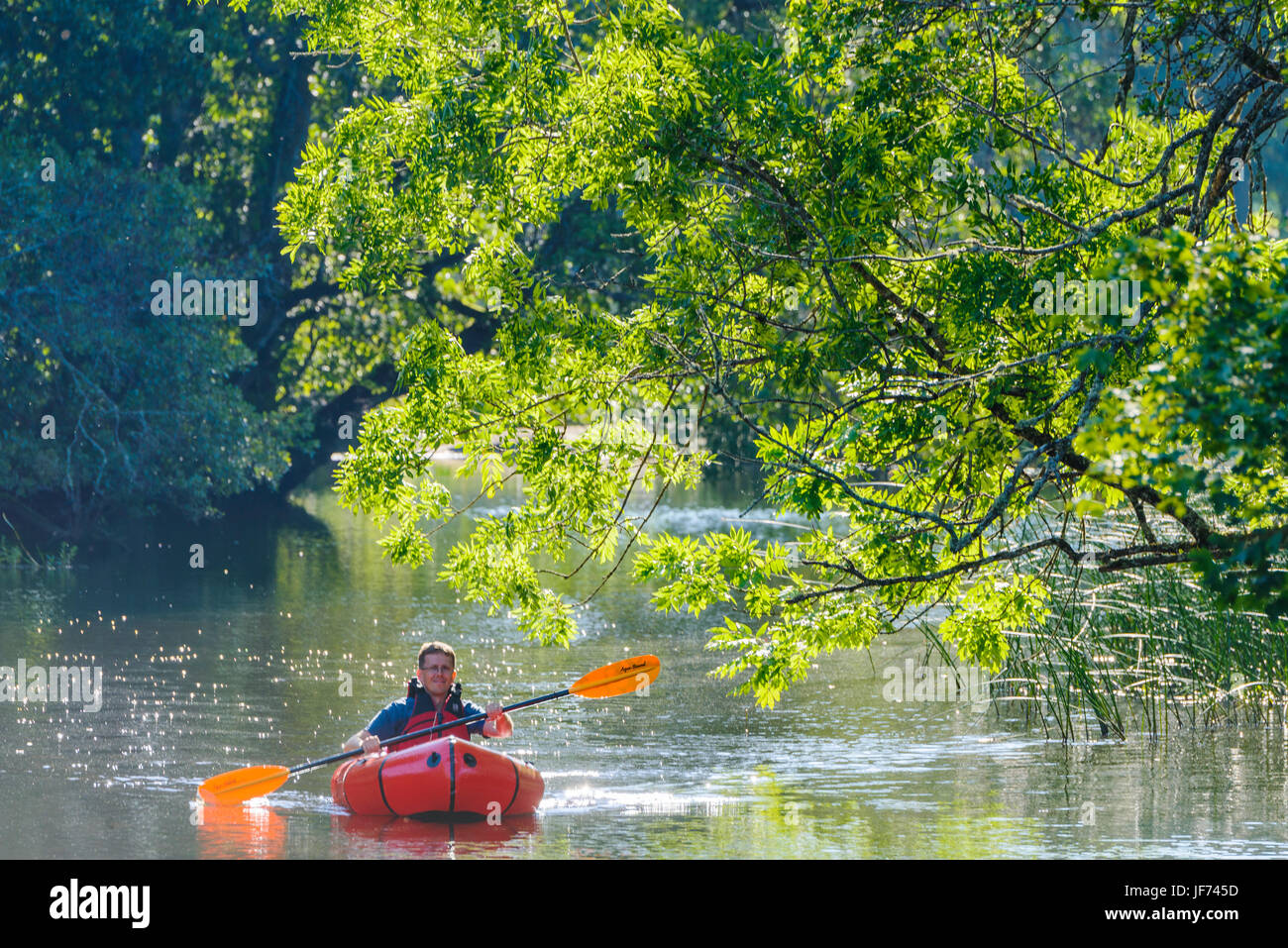L'homme du rafting sur la rivière Banque D'Images